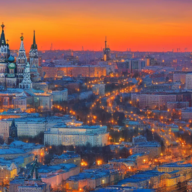 Prompt: photo of sunset in moscow