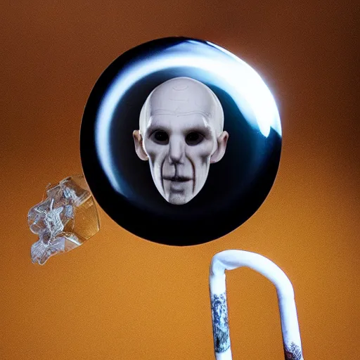 Prompt: voldemort smoking a cigarette fisheye lens