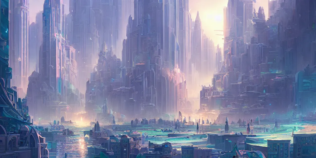 Image similar to a busy and thriving city of Atlantis at the height of it's power in the style of Sylvain Sarrailh, beautiful digital art, cinematic composition, detailed, concept art, Matt painting, oil painting, high res