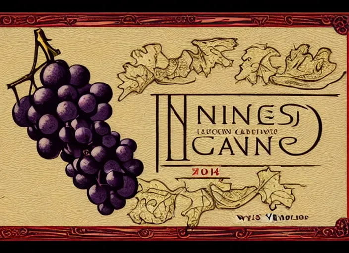 Prompt: wine label, vector graphic, linocut grapes by greg rutkowski and thomas kinkade, fine details, highly detailed