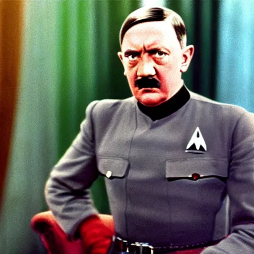 Prompt: A still of Hitler in Star Trek, colour photo