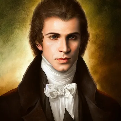 Image similar to Majestic and regal portrait of the green eyed brown haired vampire Louis de Pointe du Lac, New Orleans, 1805 plantation in the background, intricate, epic, elegant, menacing, fantasy, highly detailed, digital painting, hard focus, beautiful volumetric lighting, epic light, ultra detailed, by Leesha Hannigan, Ross Tran, Thierry Doizon, Kai Carpenter, Ignacio Fernández Ríos