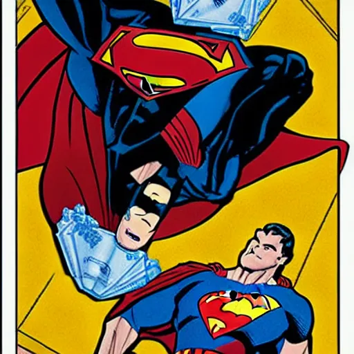 Prompt: batman playing cards with superman, by ty templeton, comic book art