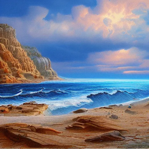 Image similar to a beautiful detailed landscape matte painting of blue ocean