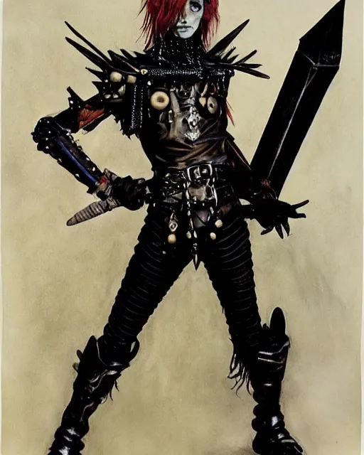 Prompt: portrait of an androgynous skinny punk goth sorcerer wearing armor by simon bisley, john blance, frank frazetta, fantasy