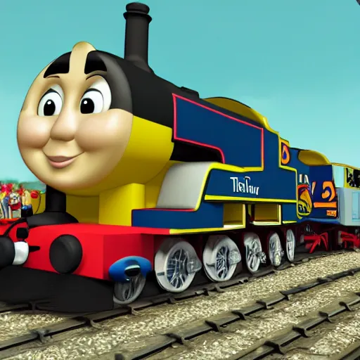 Prompt: Heavy Gustav with the style of Thomas the Tank Engine