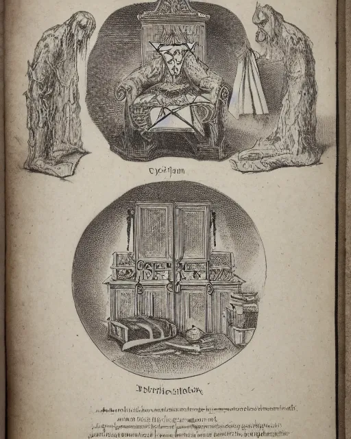 Prompt: a page from the necronomicon depicting instructions on how to perform a ritual, 1 9 th century engraving, 8 k, detailed, occult, etching