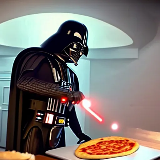 Prompt: A still of a Darth Vader making a pizza in Masterchef, 4k, photograph, ultra realistic, highly detailed, professional lighting