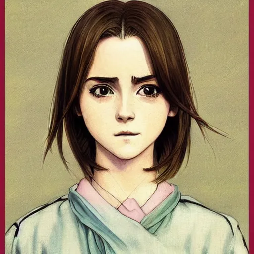 Image similar to anime emma watson by by Hasui Kawase by Richard Schmid