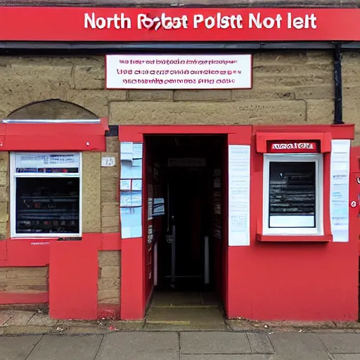 Prompt: photograph of North Allerton post office as a portal to hell