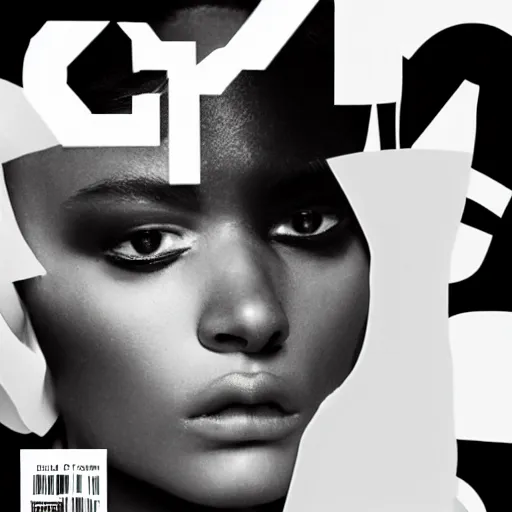 Image similar to black on white editorial cover for balenciaga in style of david rudnick, y 2 k