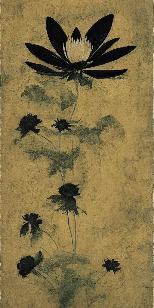 Image similar to a black lotus, fresco by francisco goya