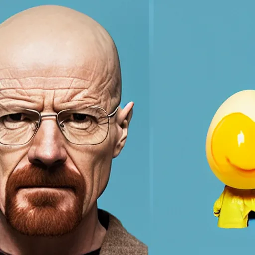 Prompt: walter white with a yolk head