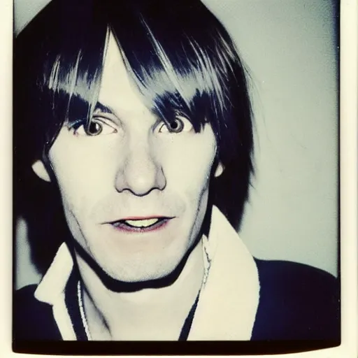 Image similar to Polaroid Portrait of Andy Warhol doing anime cosplay, taken in the 1970s, photo taken on a 1970s polaroid camera, grainy, real life, hyperrealistic, ultra realistic, realistic, highly detailed, epic, HD quality, 8k resolution, body and headshot, film still, front facing, front view, headshot and bodyshot, detailed face, very detailed face