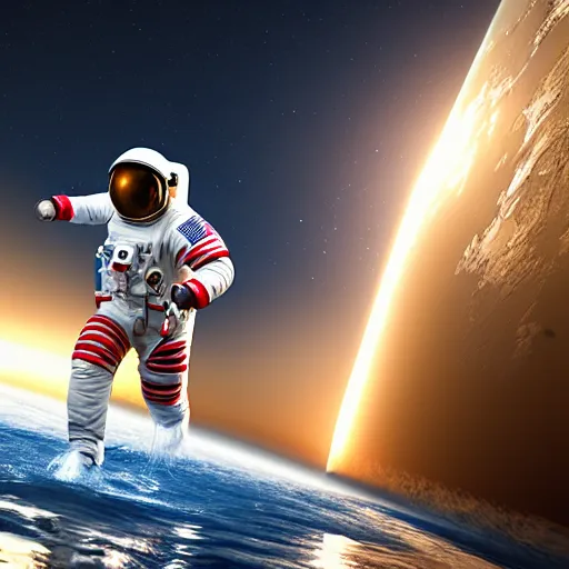 Image similar to photograph of an astronaut running on water，unreal engine 5, extreme detail,high resolution