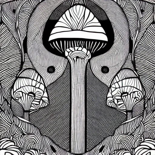 Image similar to Geometrically surreal Mushroom, extremely high detail, photorealistic, intricate line drawings, dotart, album art in the style of James Jean