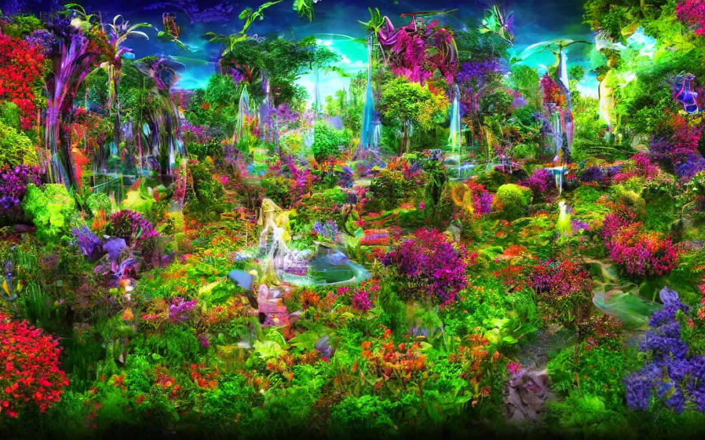 Image similar to techno - spiritual utopian garden, perfect future, award winning digital art