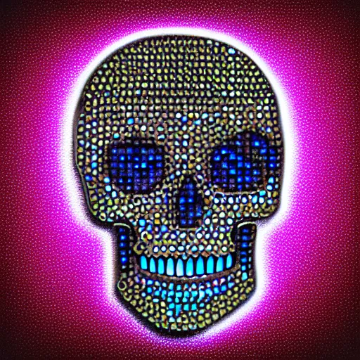 Image similar to jewelry skull made of holographic crystals, high contrast, close shot, commercial, studio light, dark background