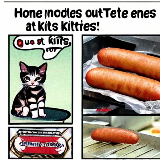 Prompt: meme about hotdogs and kittens