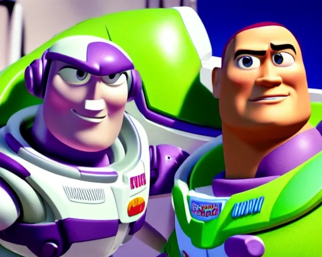 Image similar to Film still close-up shot of Dwayne Johnson as Buzz Lightyear in the movie Toy Story 3. Photographic, photography