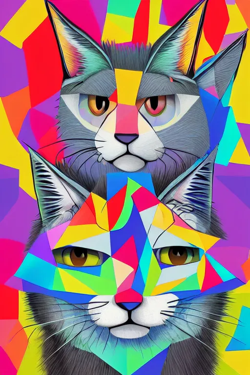 Image similar to cubist cute fluffy caracal cutout digital illustration cartoon colorful beeple