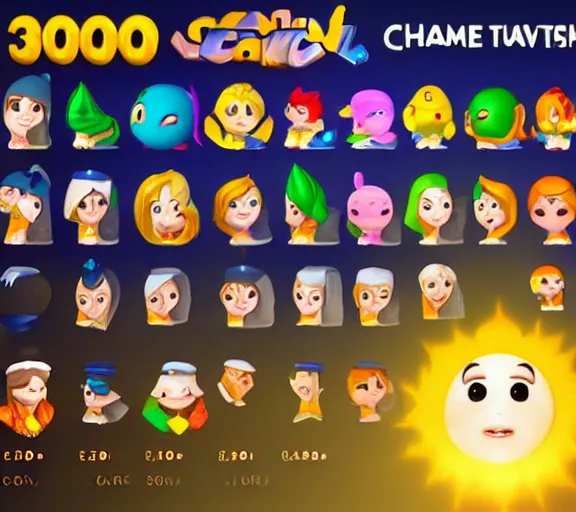 Prompt: cute sun headed 3 d character,'character select screen '!!!! game ui, crisp, ultra graphics, 4 k image