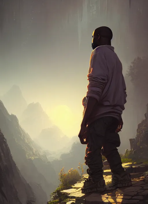 Image similar to highly detailed portrait kanye west gta v stephen bliss unreal engine fantasy art by greg rutkowski loish rhads ferdinand knab makoto shinkai lois van baarle ilya kuvshinov rossdraws tom bagshaw global illumination radiant light detailed intricate environment