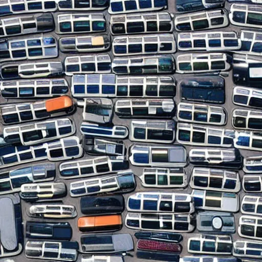 Prompt: pile of smartphones on highway, photo