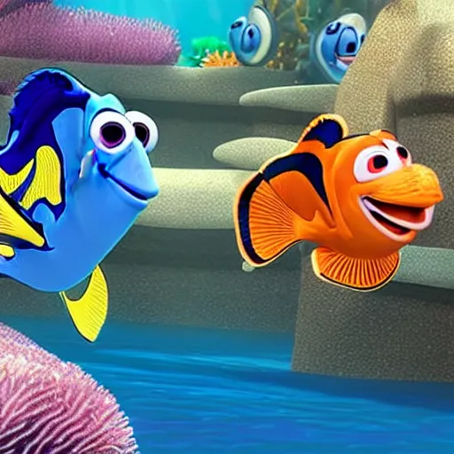 Image similar to cartoon dory and Nemo playing a game together