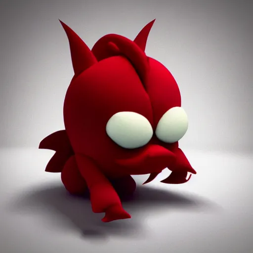 Image similar to cute fumo plush of an angry red imp, soft shadow, stylized render, vray