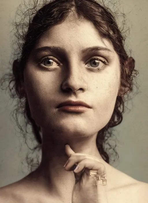 Image similar to 1 9 0 0 s, close up portrait of black eye beauty girl, depth of field, zeiss lens, detailed, symmetrical, centered, fashion photo shoot, by annie leibovitz and steve mccurry, david lazar, jimmy nelsson, breathtaking, 8 k resolution, extremely detailed, beautiful shot, artistic, hyperrealistic, beautiful face, octane render