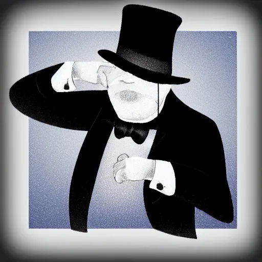 Image similar to old man in a suit and top hat at night realistic