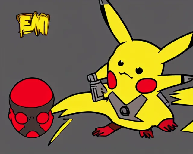 Prompt: Terminator pikachu, scene where his endoskelet gets exposed his eye glows red