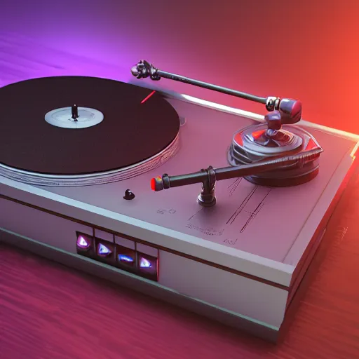 Image similar to a 3 d render of a cyberpunk turntable, realistic, octane render, unreal engine, 8 k