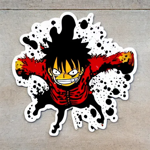 Image similar to die cut sticker, luffy gear 5, splatter paint