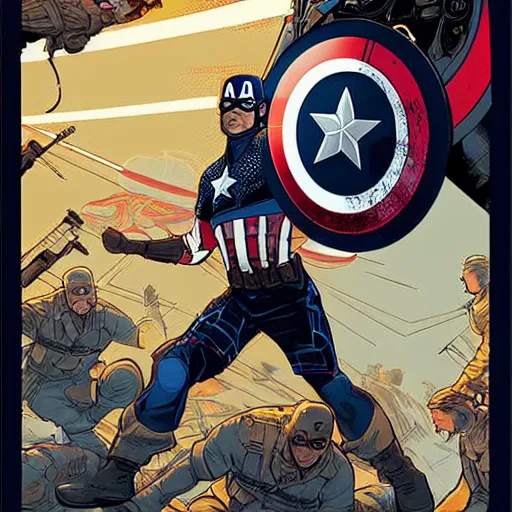 Prompt: poster of captain america lose war by petros afshar, rembrant, laurie greasley, jc leyendecker and singer sargent