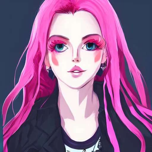 Image similar to full headshot portrait of anime Lana del ray punk, digital art, short pink hair, drawn by WLOP, by Avetetsuya Studios, anime manga panel, trending on artstation, wearing a plaid shirt