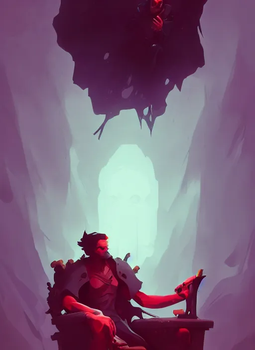 Prompt: dead king sitting on his forsaken throne, in the style of artgerm, charlie bowater, atey ghailan and mike mignola, vibrant colors and hard shadows and strong rim light, plain background, comic cover art, trending on artstation