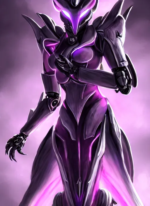 Image similar to cinematic goddess full shot, beautiful stunning hot anthropomorphic robot mecha female dragon, sleek dragon head, metal ears, led purple eyes, smooth fuschia skin, smooth silver armor, floating in space, holding a galaxy, epic proportions, epic size, epic detail, furry art, dragon art, giantess art, warframe fanart, furaffinity, octane