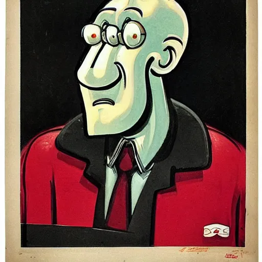 Prompt: handsome squidward portrait, soviet propaganda art, vivid