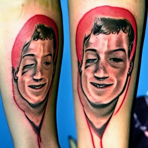 Prompt: a tattoo of mark zuckerberg