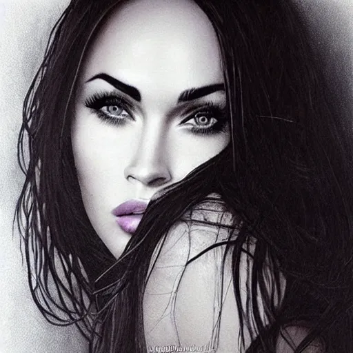 Image similar to “Megan Fox Coal paintings, ultra detailed portrait, 4k resolution”