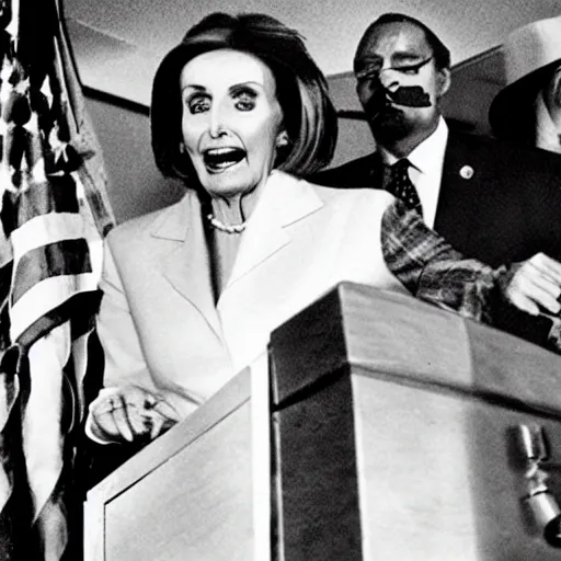 Image similar to demonic nancy pelosi in a coffin