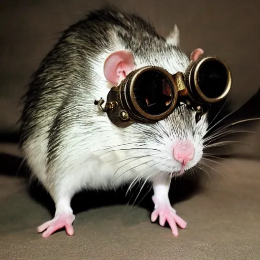 Image similar to a rat with steampunk googles, by Zack Snyder