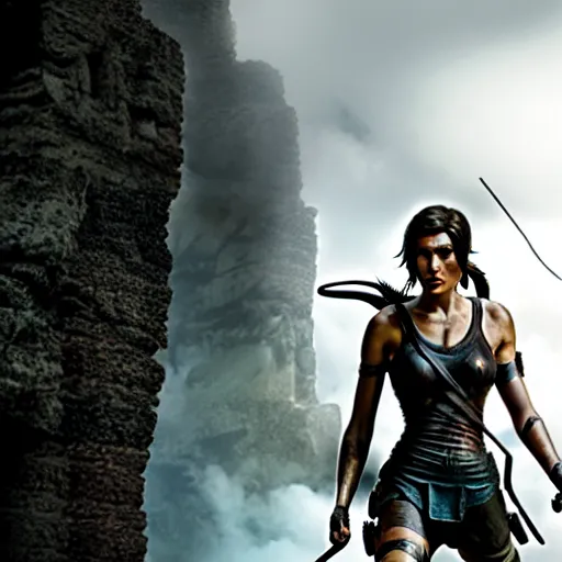 Image similar to film still of gal gadot as tomb raider, realistic, cinematic