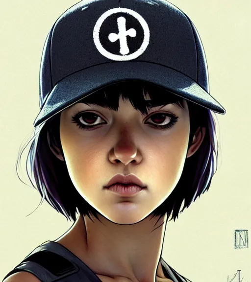 Image similar to symmetry ( clementine from the walking dead wearing her iconic baseball ( letter d ) hat portrait ) ultra detailed, intricate, anime, dynamic lighting, digital art, digital painting, art station, wlop, sharp focus, illustration, art by artgerm and greg rutkowski and alphonse mucha