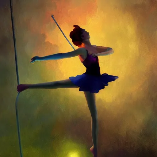 Prompt: A beautiful poledancing fairie, cinematic lighting, soft bokeh, fantasy, modern, colourful, highly detailed, digital painting, artstation, deviantart, concept art, sharp focus, illustration, by Edward Hopper and Rene Magritte and Alphonse Mucha