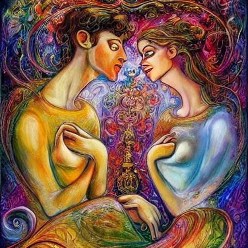 Prompt: ⛪ abstract figurative art, lovers eat, josephine wall, dreamy, muted, pastel colors