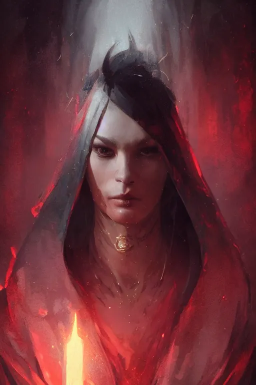 Image similar to a fancy illustrated portrait of a beautiful dark mage by Greg Rutkowski, Sung Choi, Mitchell Mohrhauser, Maciej Kuciara, Johnson Ting, Maxim Verehin, Peter Konig, final fantasy , mythical, 8k photorealistic, cinematic lighting, HD, high details, atmospheric,