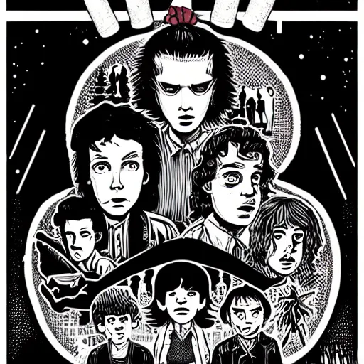 Image similar to mcbess illustration of@one from stranger things